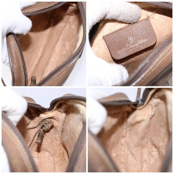 GUCCI GG Supreme Web Sherry Line Shoulder Bag PVC Beige - Picture 15 of 16